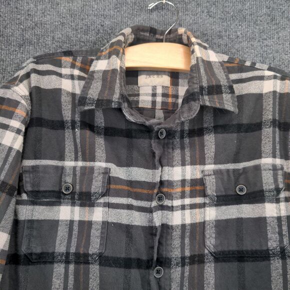 Jachs Mens Button-Up Shirt Gray Plaid Medium Long Sleeve Chest Flap Pockets - Picture 3 of 13